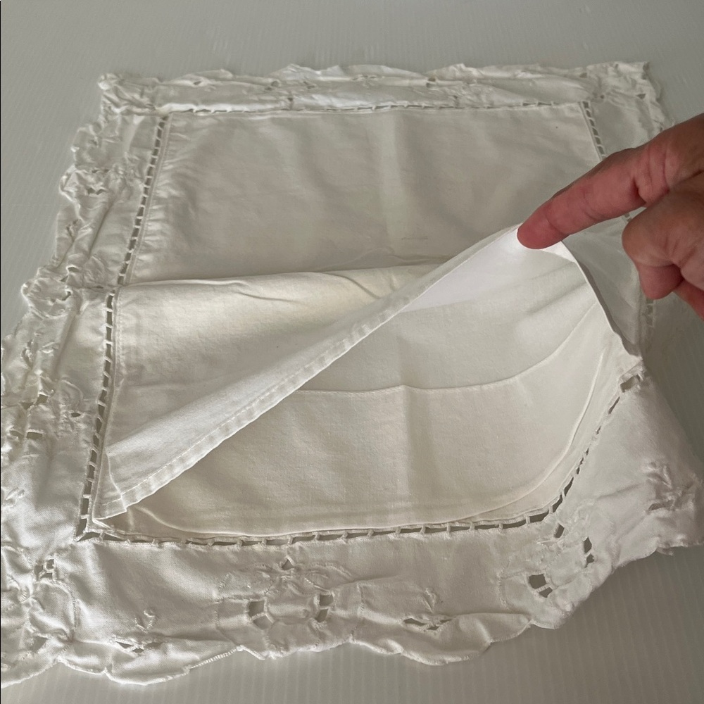 Vintage White Linen Decorative Pillow Sham - Picture 5 of 7